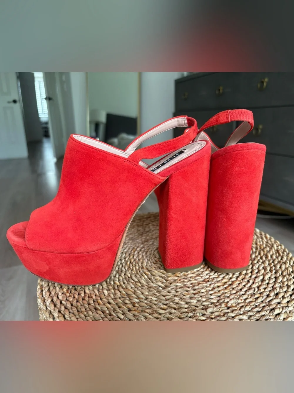 Alice + Olivia Red Suede Platform Slingback Heels